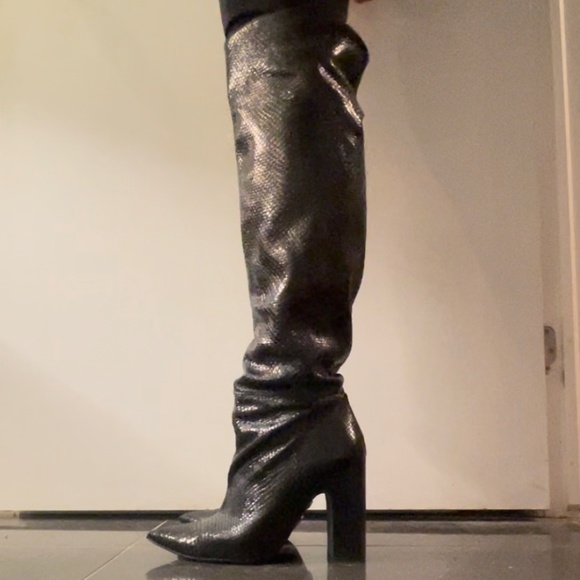 Zara Shoes - Snake Pattern Real Leather Thigh High Boots 38